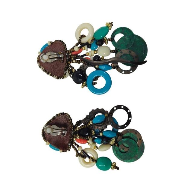Vintage Eclectic Beaded Drop Clip-On Earrings | 3.50" - Picture 4 of 5
